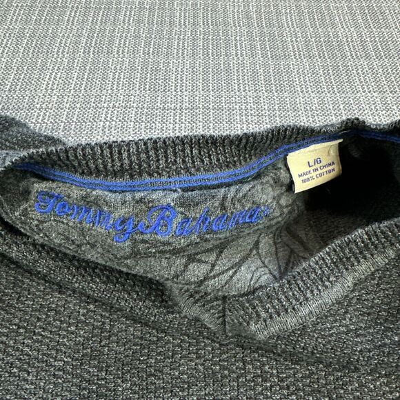 Tommy Bahama Sweater Mens Large Grey Pullover V Neck Textured Comfort Sweatshirt - Picture 3 of 9